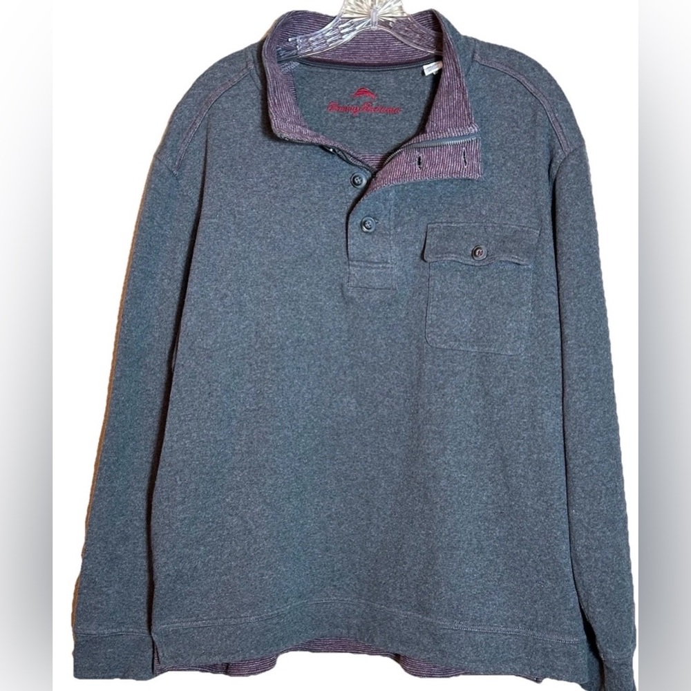 Tommy Bahama Men's 1/4 Zip Long Sleeve Pullover Sweatshirt, Gray & Maroon, XL